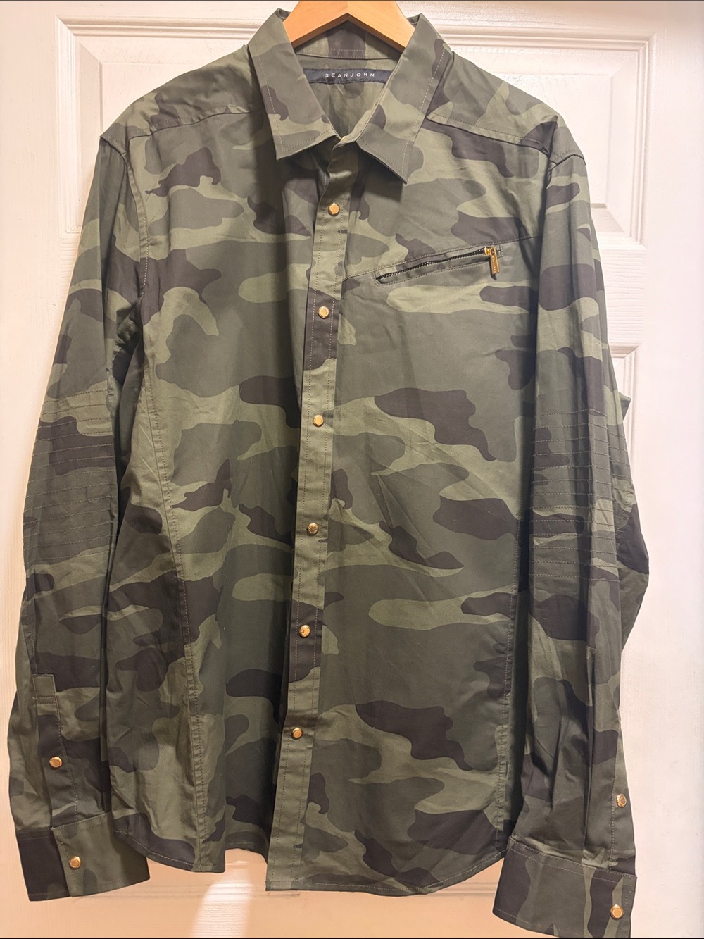Alfani Men's Olive Green Camouflage Button-Down Shirt